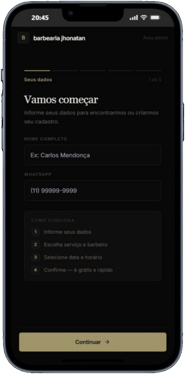 Agendamento do cliente — tela de início sem instalação