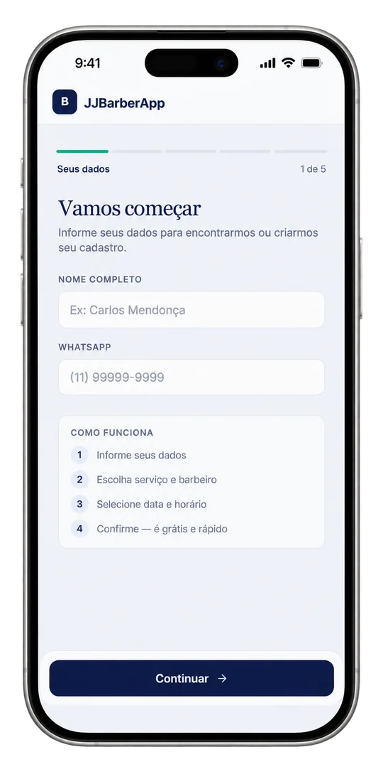 Agendamento do cliente — tela de início sem instalação