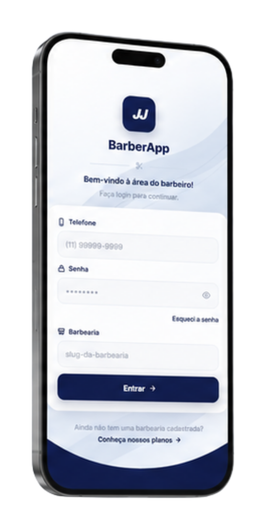 Tela de login do barbeiro